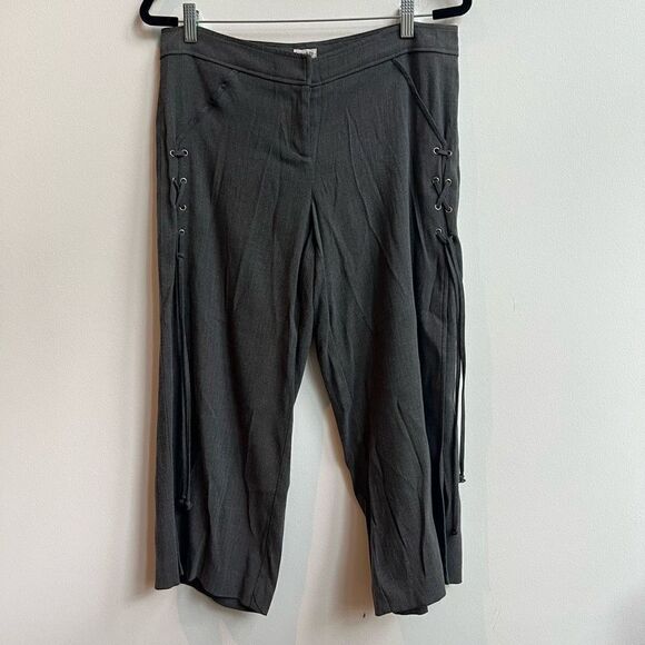 Cache Women's Mid Rise Open Side Legs with Crisscross String Gray Capri Pants L - Picture 1 of 6